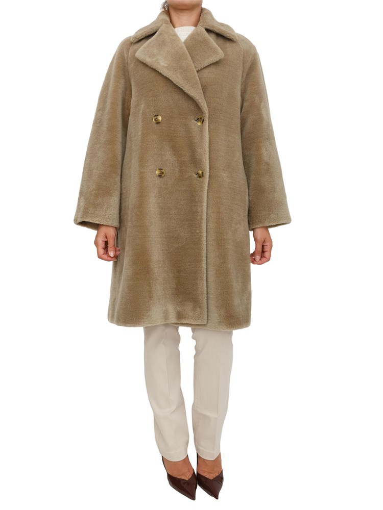 Cappotto doppiopetto Marella in maglia di lana effetto furry verde