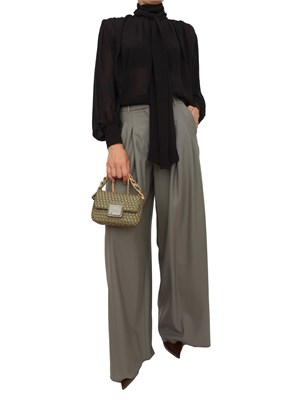 Camicia blusa Marella in georgette di viscosa nera con fiocco e arricci su scollo in DONNA