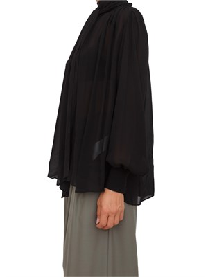 Camicia blusa Marella in georgette di viscosa nera con fiocco e arricci su scollo in DONNA