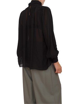 Camicia blusa Marella in georgette di viscosa nera con fiocco e arricci su scollo in DONNA