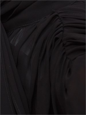 Camicia blusa Marella in georgette di viscosa nera con fiocco e arricci su scollo in DONNA