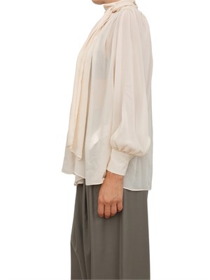 Camicia blusa Marella in georgette di viscosa rosa con fiocco e arricci su scollo in DONNA