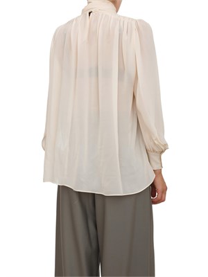 Camicia blusa Marella in georgette di viscosa rosa con fiocco e arricci su scollo in DONNA