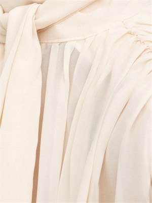 Camicia blusa Marella in georgette di viscosa rosa con fiocco e arricci su scollo in DONNA