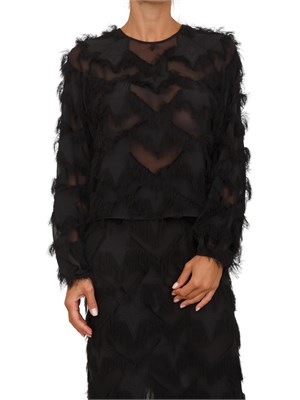 Blusa Marella in georgette nera lavorata in fil coupé effetto frangia in DONNA