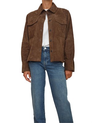 Giacca camicia Marella in suede marrone con tasche sul davanti in DONNA