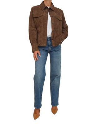 Giacca camicia Marella in suede marrone con tasche sul davanti in DONNA
