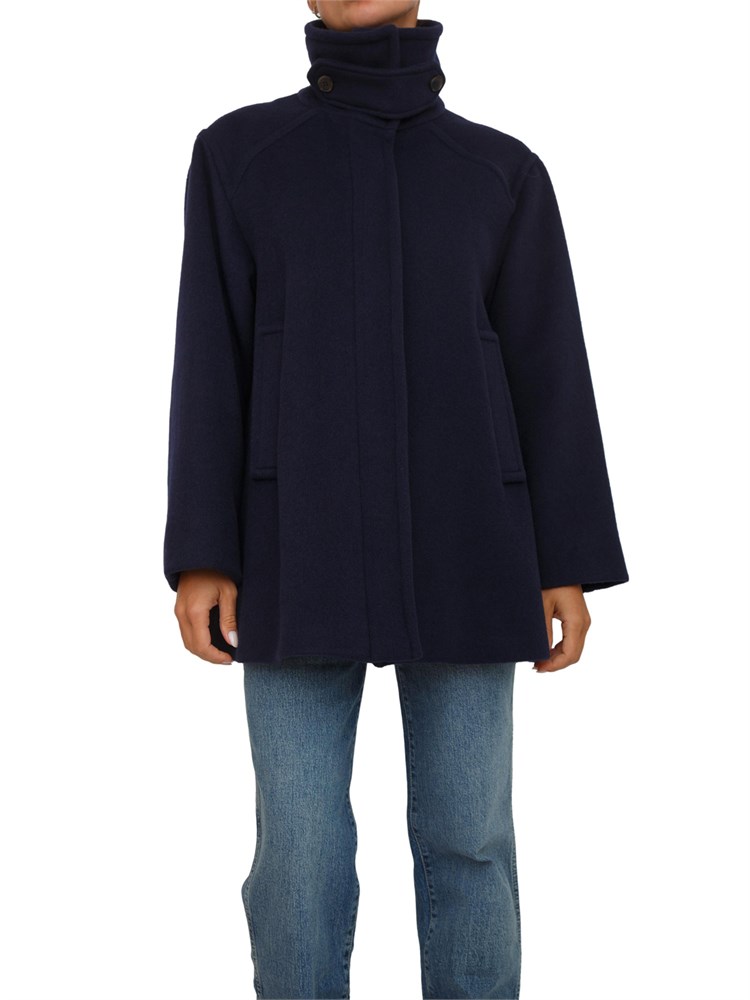 Cappotto svasato Marella in morbido beaver double di lana blu