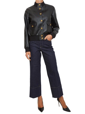 Giubbino Twinset effetto pelle nero con bottoni oro logati in DONNA