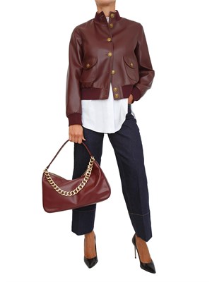 Giubbino Twinset effetto pelle bordeaux con bottoni oro logati in DONNA