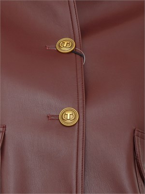 Giubbino Twinset effetto pelle bordeaux con bottoni oro logati in DONNA