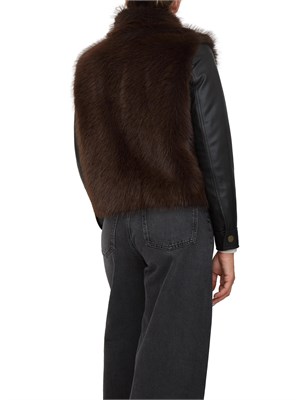 Giubbino Twinset in ecopelle nera e pelliccia ecologica marrone in DONNA