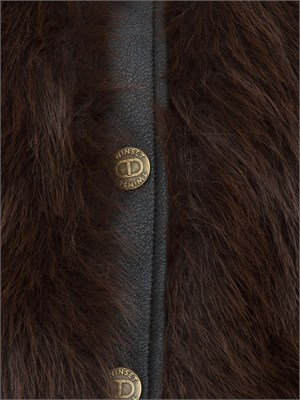 Giubbino Twinset in ecopelle nera e pelliccia ecologica marrone in DONNA