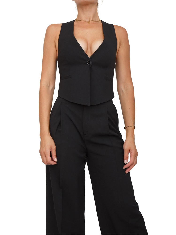 Gilet Twinset in misto viscosa nero con taglio corto dietro