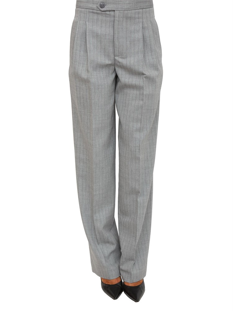 Pantaloni sartoriali Twinset in tessuto gessato di misto lana grigio