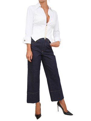 Camicia Elisabetta Franchi in cotone stretch bianco con ganci gioiello in DONNA