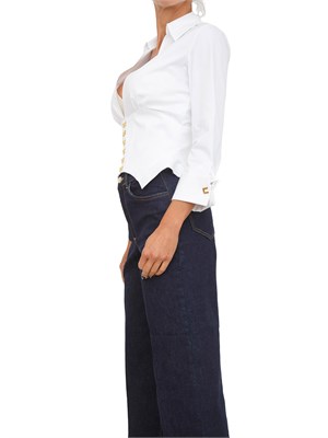 Camicia Elisabetta Franchi in cotone stretch bianco con ganci gioiello in DONNA