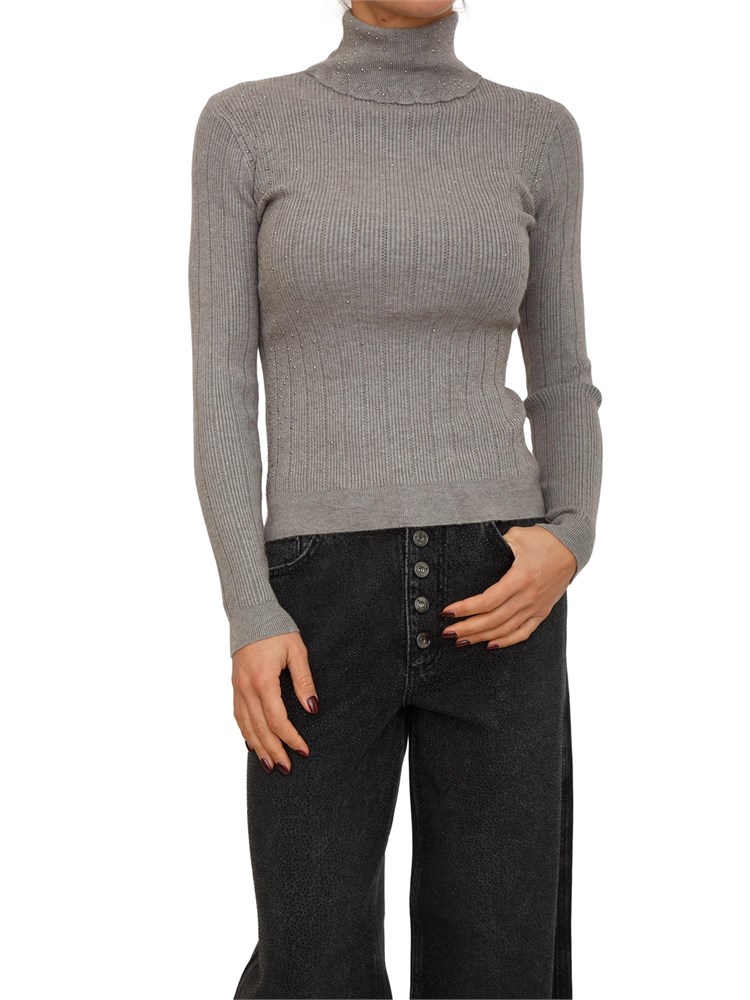 Maglia dolcevita grigia Fracomina in viscosa con strass