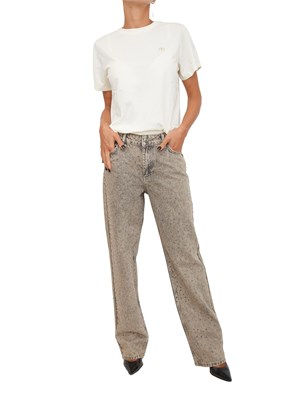 Jeans flare Fracomina in denim grigio taupe con lavaggio sporcatura e strass in DONNA