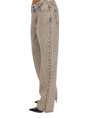 Jeans flare Fracomina in denim grigio taupe con lavaggio sporcatura e strass in DONNA
