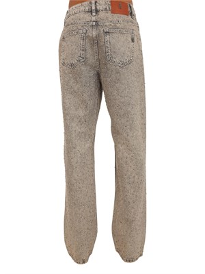 Jeans flare Fracomina in denim grigio taupe con lavaggio sporcatura e strass in DONNA