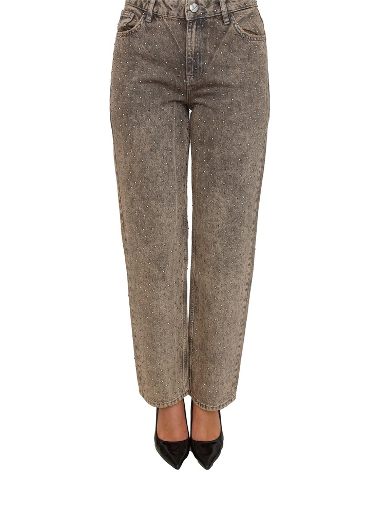 Jeans flare Fracomina in denim taupe con strass