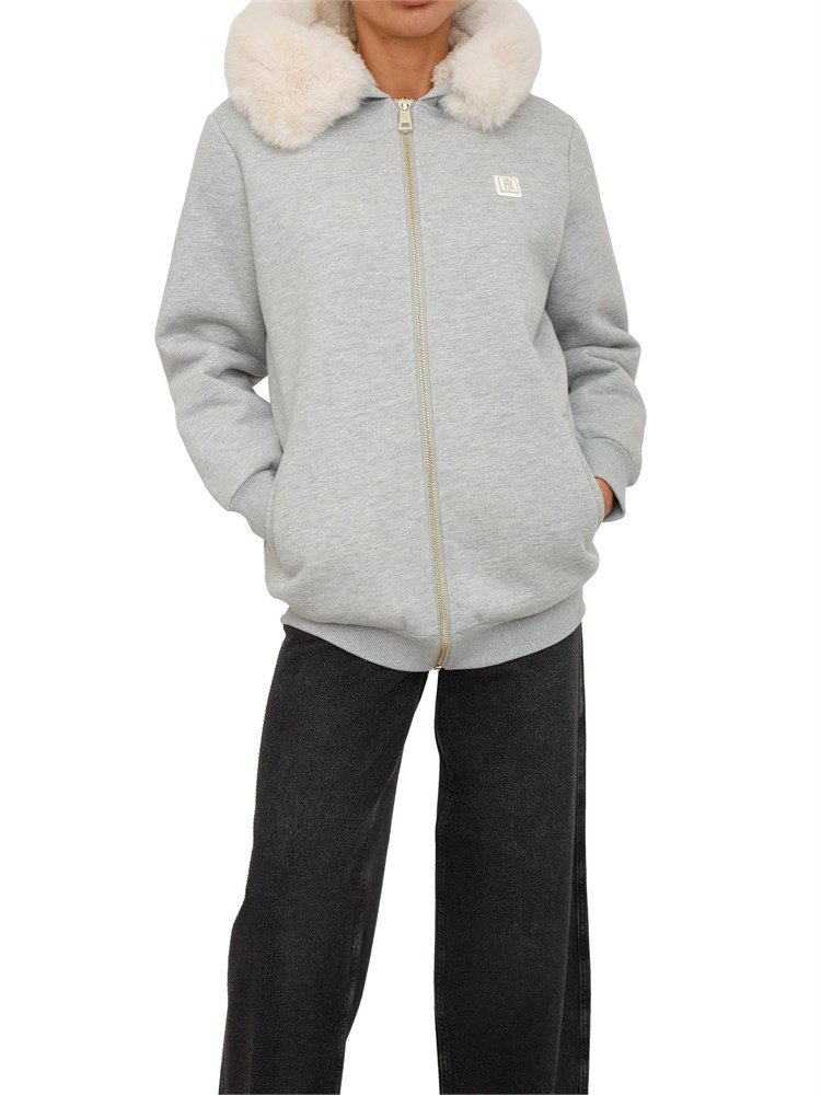 Felpa imbottita Fracomina in tessuto grigio con cappuccio ecopelliccia