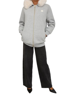 Felpa imbottita Fracomina in tessuto grigio con cappuccio ecopelliccia in DONNA