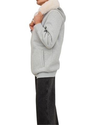 Felpa imbottita Fracomina in tessuto grigio con cappuccio ecopelliccia in DONNA