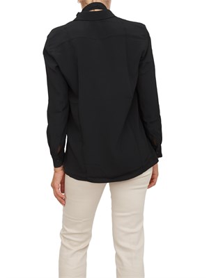 Camicia Marella in crepe de Chine di misto seta nera con cintura fiore in DONNA
