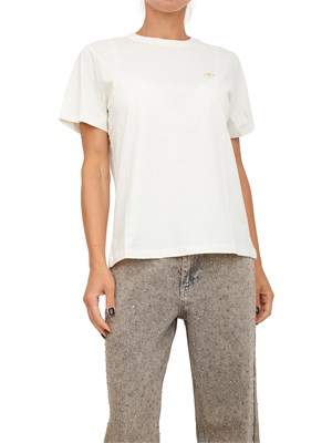 T-shirt Twinset in jersey di cotone bianco con placchetta Oval T strass in DONNA
