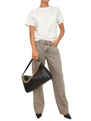 T-shirt Twinset in jersey di cotone bianco con placchetta Oval T strass in DONNA