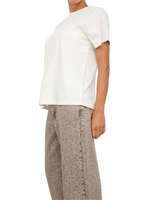 T-shirt Twinset in jersey di cotone bianco con placchetta Oval T strass in DONNA