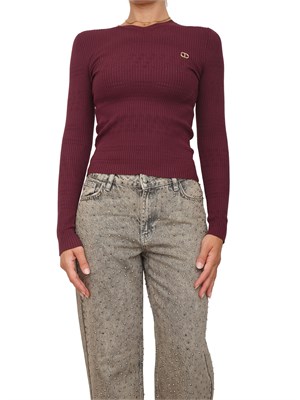 Maglia Twinset in filato a costine bordeaux con lavorazione traforata in DONNA
