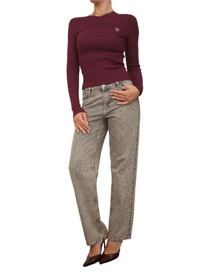 Maglia Twinset in filato a costine bordeaux con lavorazione traforata in DONNA