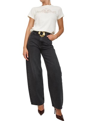 T-shirt Twinset in jersey di cotone bianco panna con pizzo intarsiato in DONNA
