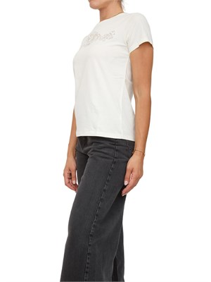 T-shirt Twinset in jersey di cotone bianco panna con pizzo intarsiato in DONNA
