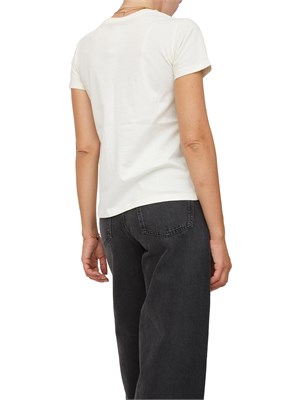 T-shirt Twinset in jersey di cotone bianco panna con pizzo intarsiato in DONNA