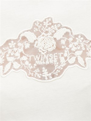 T-shirt Twinset in jersey di cotone bianco panna con pizzo intarsiato in DONNA
