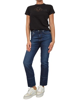 T-shirt Twinset in jersey di cotone nero con pizzo intarsiato in DONNA