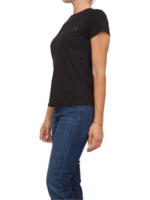 T-shirt Twinset in jersey di cotone nero con pizzo intarsiato in DONNA