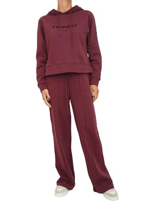 Tuta sportiva Twinset felpa+pantaloni in jersey di cotone bordeaux con logo contrasto in DONNA