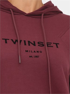 Tuta sportiva Twinset felpa+pantaloni in jersey di cotone bordeaux con logo contrasto in DONNA