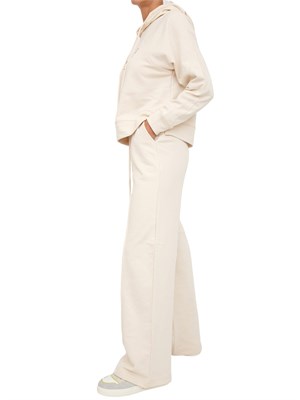 Tuta sportiva Twinset felpa+pantaloni in jersey di cotone avorio con logo contrasto in DONNA