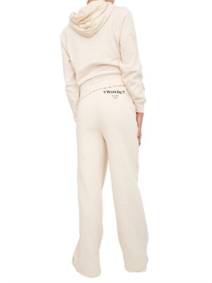 Tuta sportiva Twinset felpa+pantaloni in jersey di cotone avorio con logo contrasto in DONNA