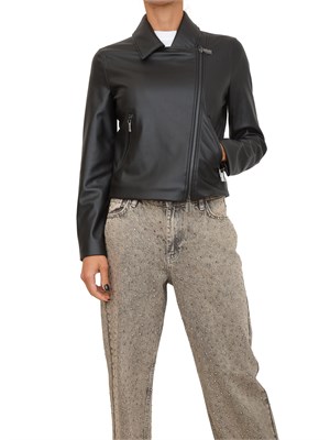 Giubbino Armani Exchange in ecopelle nera con zip diagonale in DONNA