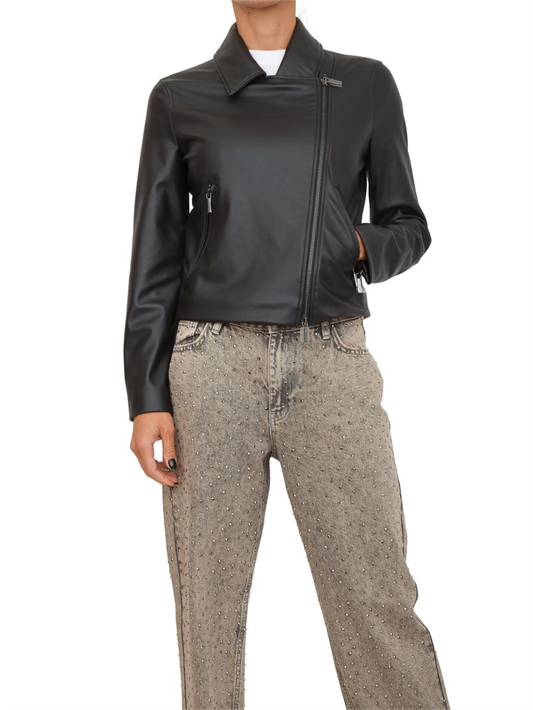 Giubbino Armani Exchange in ecopelle nera con zip diagonale