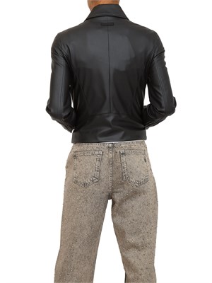 Giubbino Armani Exchange in ecopelle nera con zip diagonale in DONNA