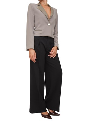 Giacca cropped monopetto Armani Exchange in misto viscosa grigia con rever a contrasto in DONNA