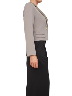 Giacca cropped monopetto Armani Exchange in misto viscosa grigia con rever a contrasto in DONNA